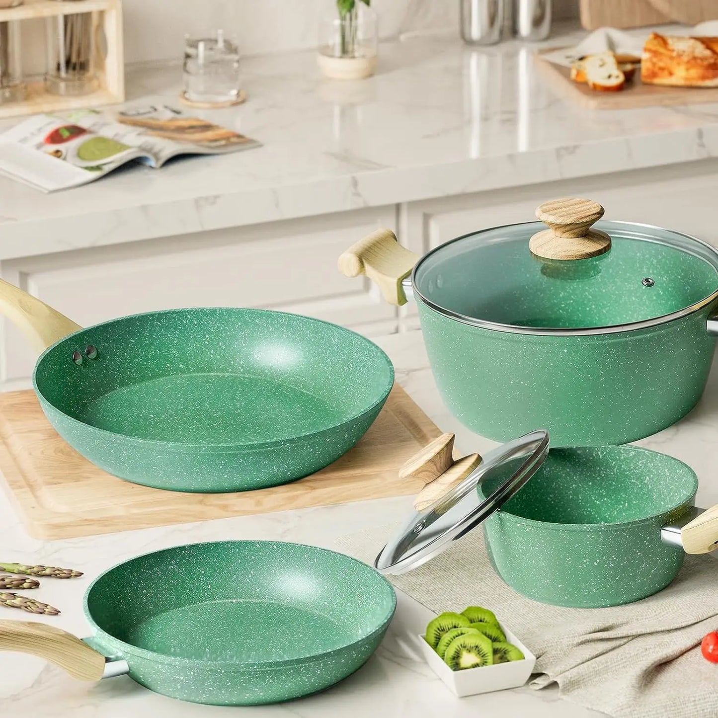 8 Piece Set, Easy Care Cookware, Dishwasher Safe Pots and Pans Non-stick
