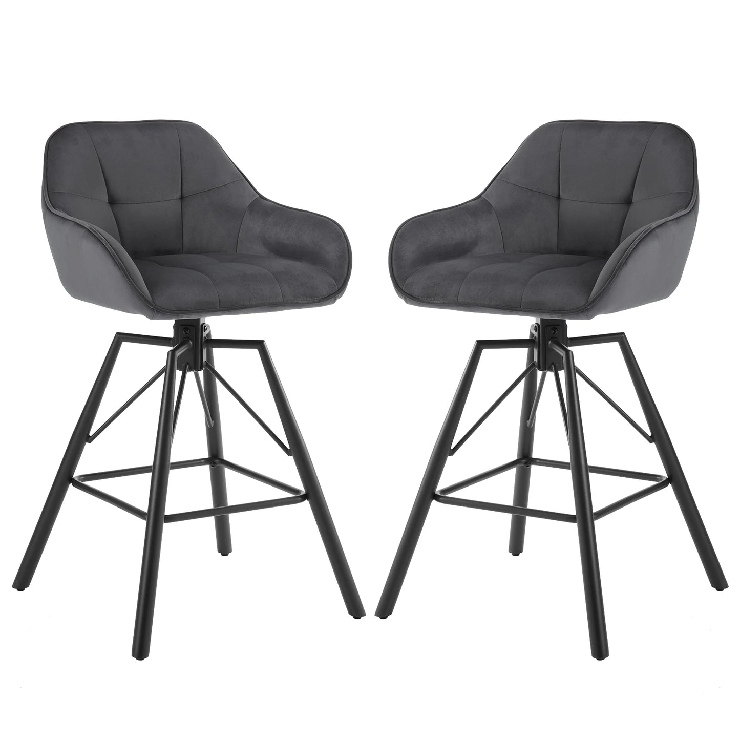 2 X Rotatable Bar Stool Velvet High Back 360°