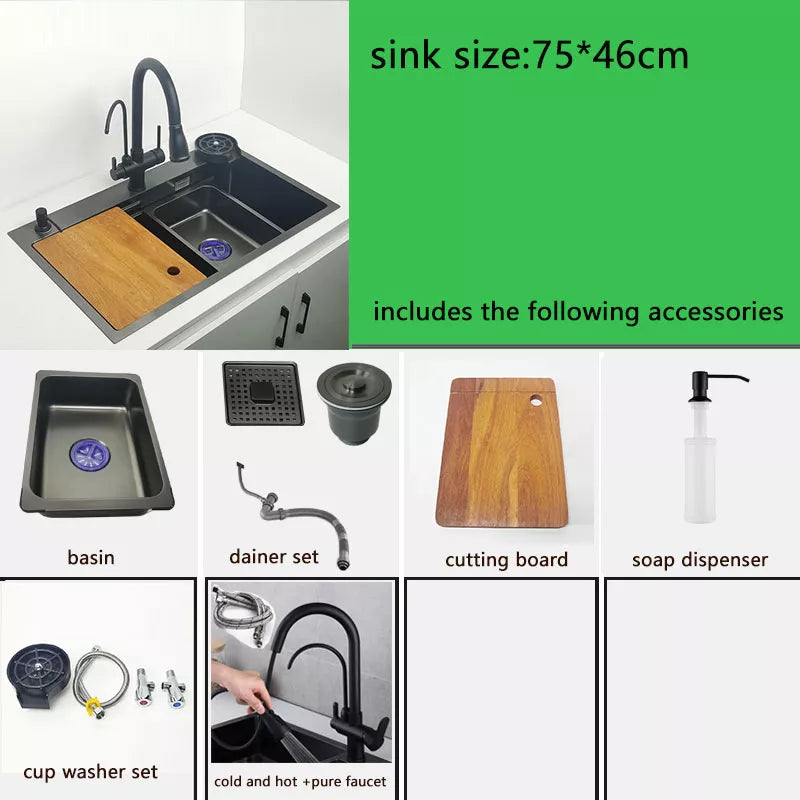 Matt Black Over Mount Sink with Chopping Board - Stainless Steel