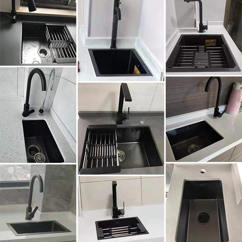 38x30cm Small Black Bar Sink 304 Stainless Steel Kitchen Sink Undermount Single Bowl For Home Improvement With Drain Accessories