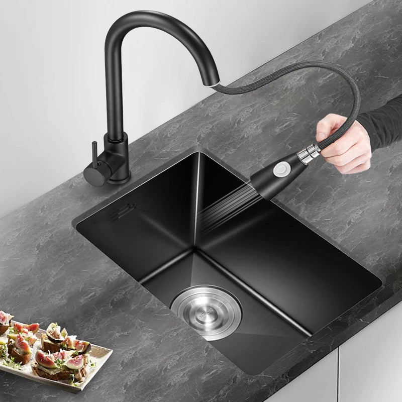 38x30cm Small Black Bar Sink 304 Stainless Steel Kitchen Sink Undermount Single Bowl For Home Improvement With Drain Accessories