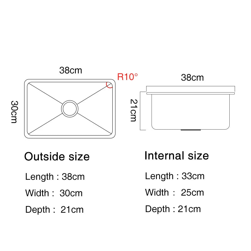 38x30cm Small Black Bar Sink 304 Stainless Steel Kitchen Sink Undermount Single Bowl For Home Improvement With Drain Accessories