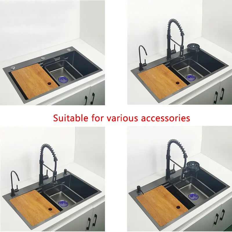 Matt Black Over Mount Sink with Chopping Board - Stainless Steel