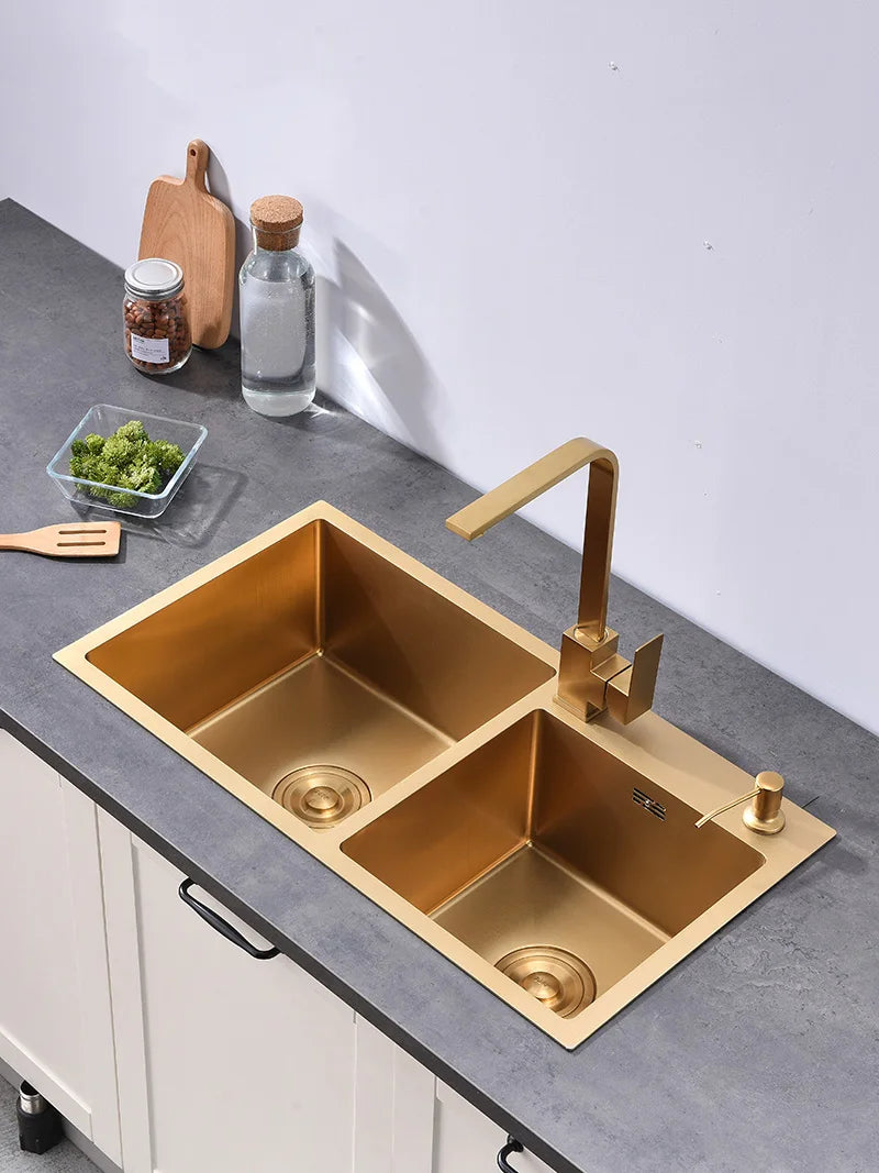 Helios Gold double Sink With Soap Dispenser