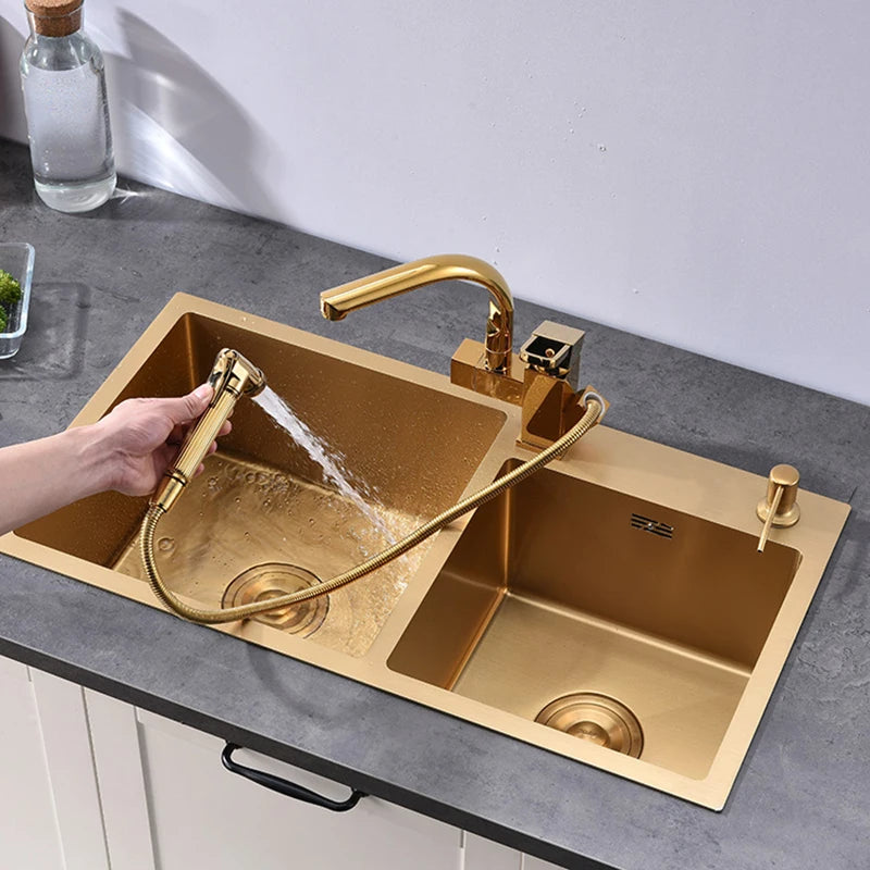 Helios Gold double Sink With Soap Dispenser