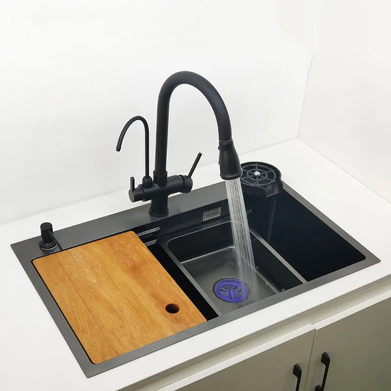 Matt Black Over Mount Sink with Chopping Board - Stainless Steel