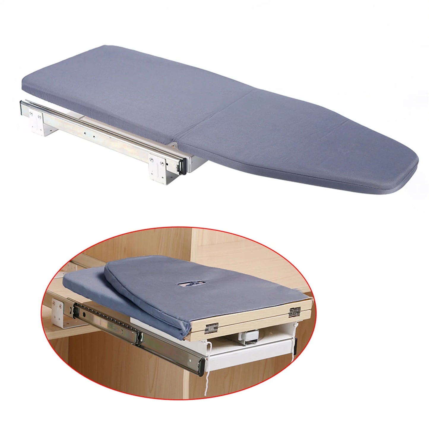 Gray Ironing Board 180° Rotation Retractable Closet Folding Pull & Push For Cabinet Easy To Install