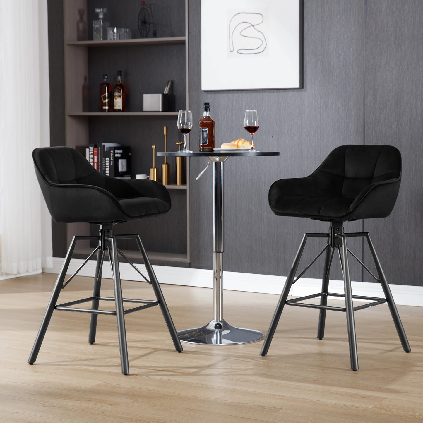 2 X Rotatable Bar Stool Velvet High Back 360°