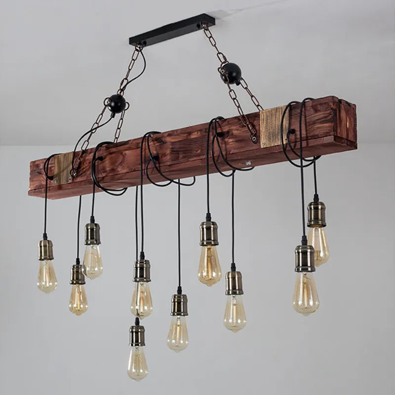 Vintage Led Pendant Nordic Wood Lustre Creative Wooden Lights Art Deco Industrial Ceiling Chandeliers