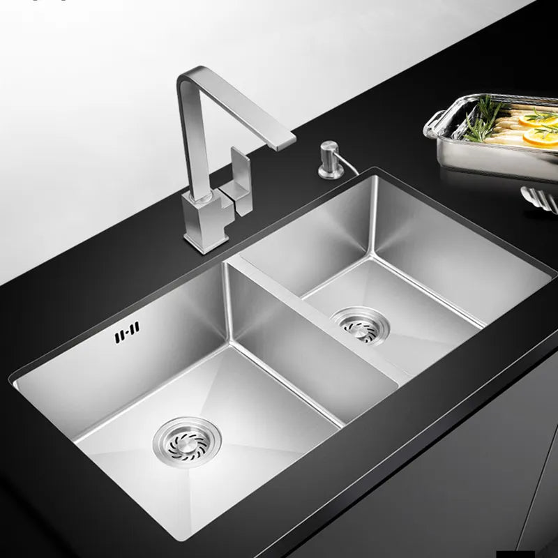 Stainless Steel Brushed Double Bowl Kitchen Sink