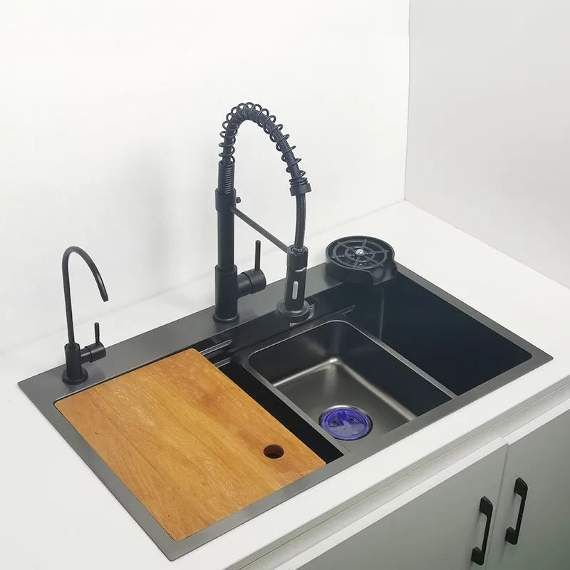 Matt Black Over Mount Sink with Chopping Board - Stainless Steel