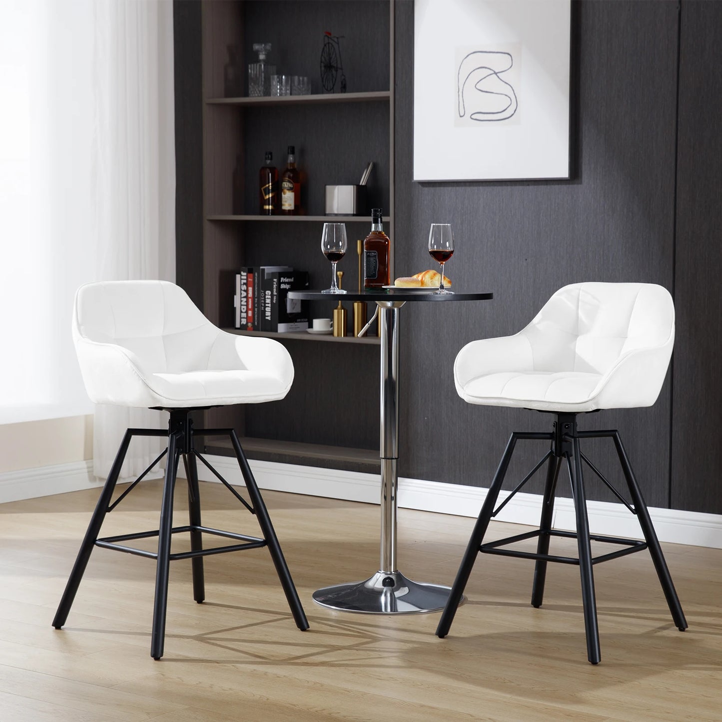 2 X Rotatable Bar Stool Velvet High Back 360°