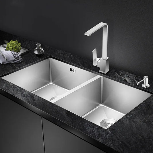 Stainless Steel Brushed Double Bowl Kitchen Sink