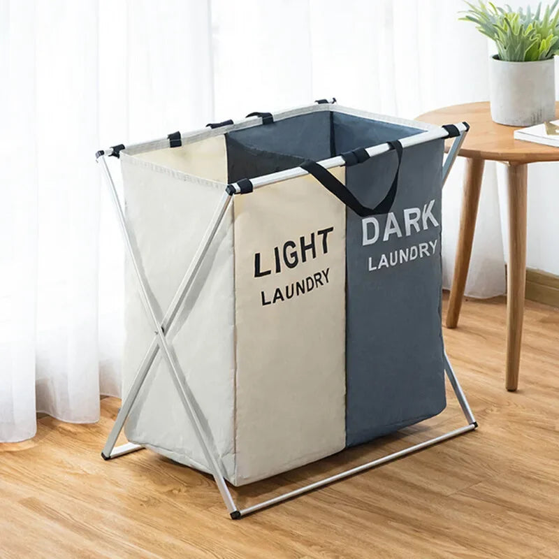 Large Laundry Basket Three Foldable Grid Organizer Basket Waterproof