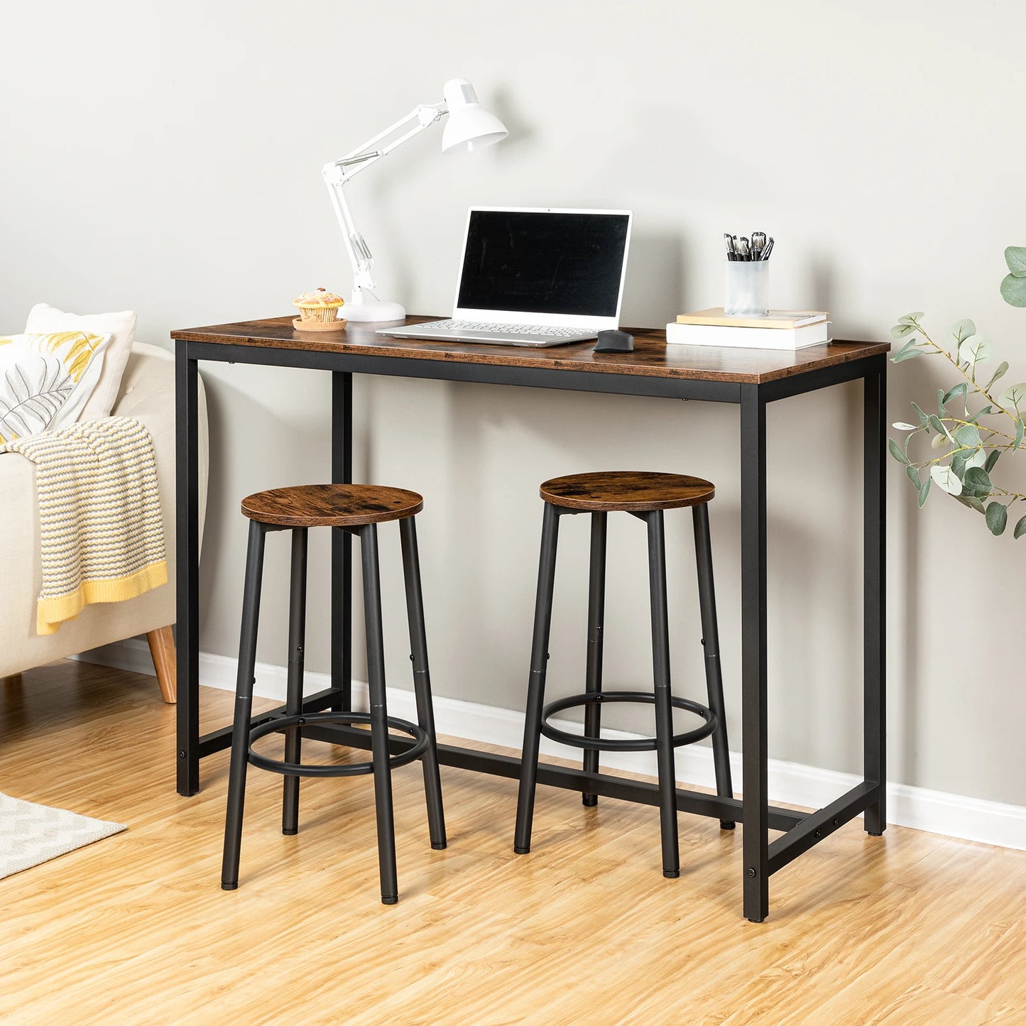 set of 2 Nordic Bar stools with Metal Legs Kitchen Counter Bar Stools Set with Footrest