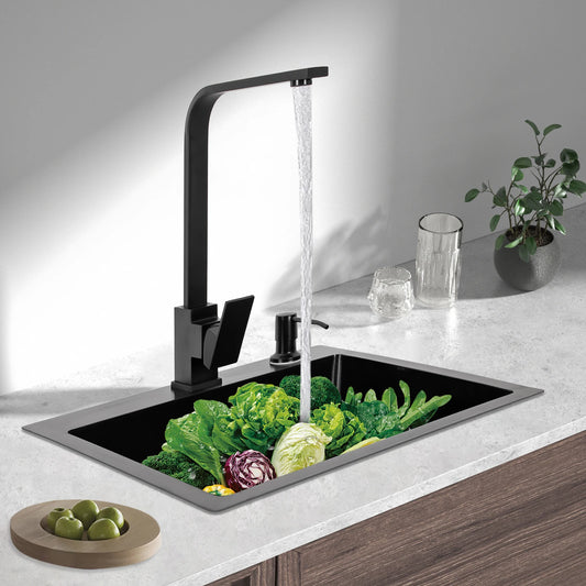 Stainless Steel Overmount Kitchen Sink with sliding rack and hole for soap dispenser or extra tap