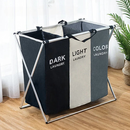 Large Laundry Basket Three Foldable Grid Organizer Basket Waterproof