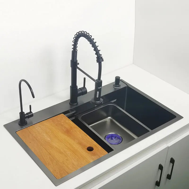 Matt Black Over Mount Sink with Chopping Board - Stainless Steel