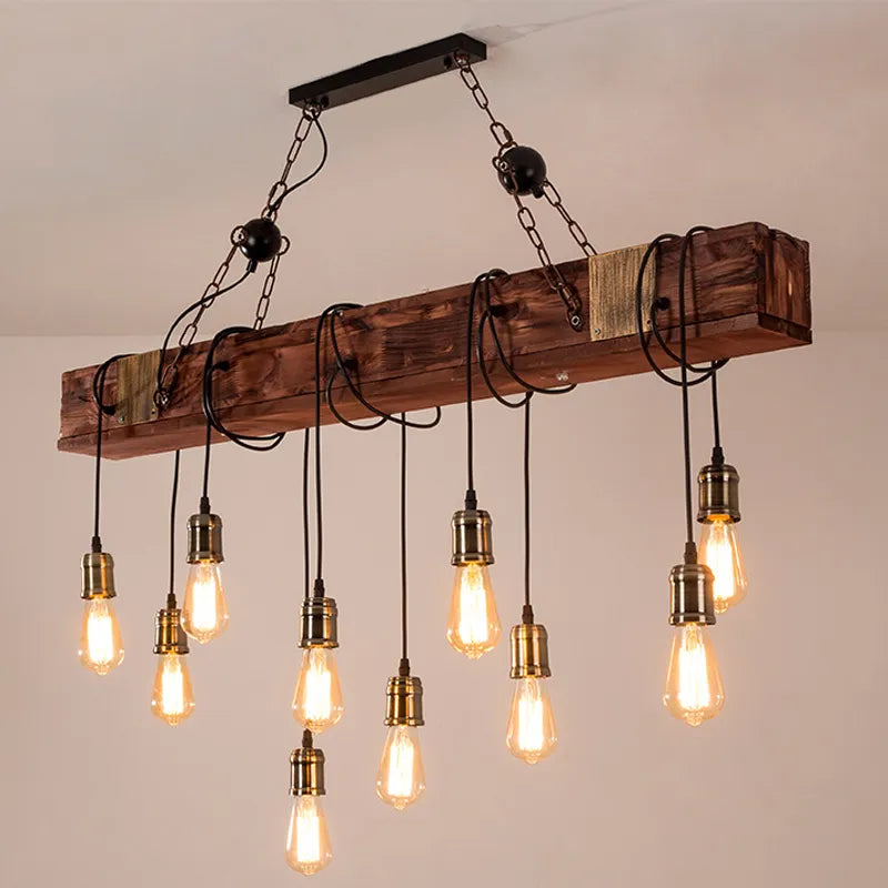 Vintage Led Pendant Nordic Wood Lustre Creative Wooden Lights Art Deco Industrial Ceiling Chandeliers