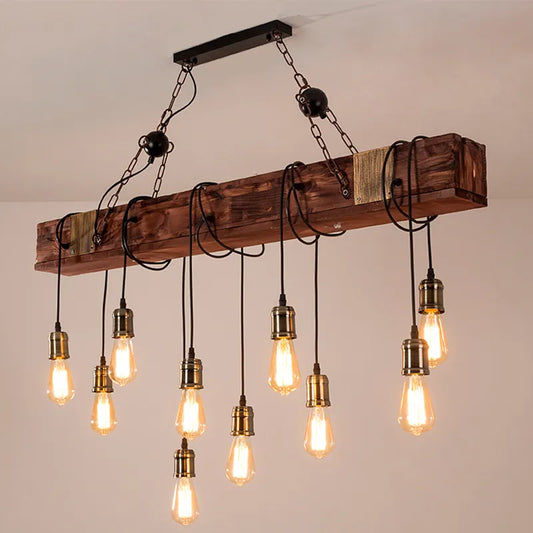 Vintage Led Pendant Nordic Wood Lustre Creative Wooden Lights Art Deco Industrial Ceiling Chandeliers