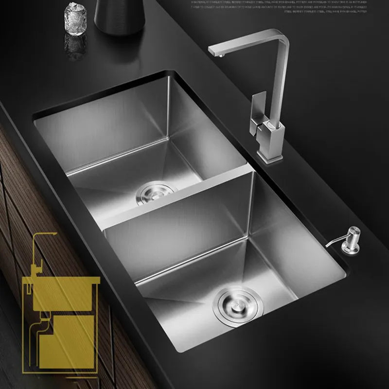 Stainless Steel Brushed Double Bowl Kitchen Sink