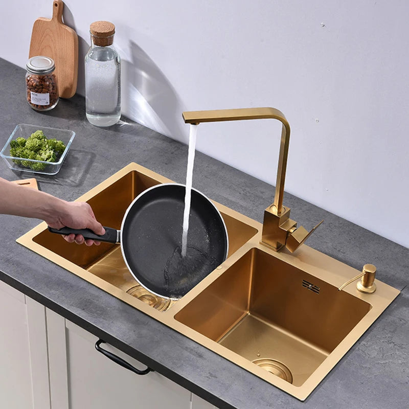 Helios Gold double Sink With Soap Dispenser