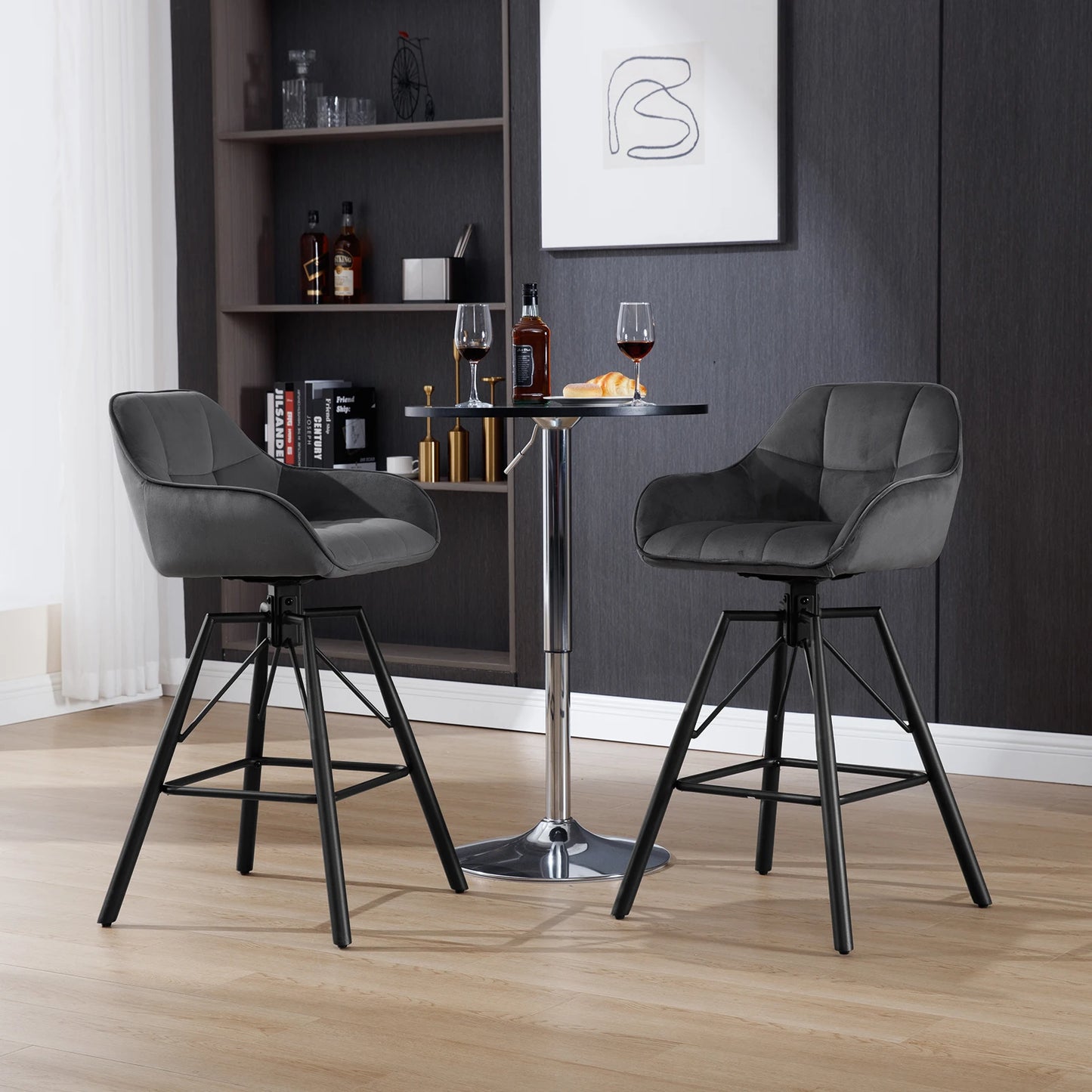 2 X Rotatable Bar Stool Velvet High Back 360°