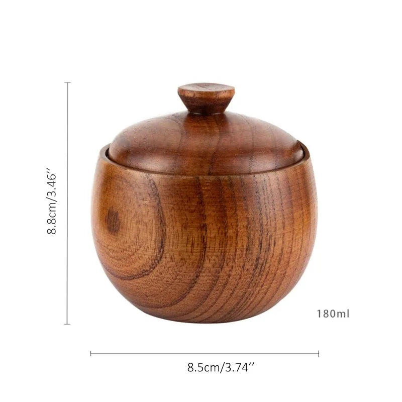 Wooden Salt Cellar Sugar Bowl Pepper Box Salt Seasoning Container Storage Box with Lid and Spoon Wooden Spice Box spice jars