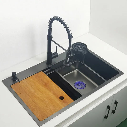 Matt Black Over Mount Sink with Chopping Board - Stainless Steel