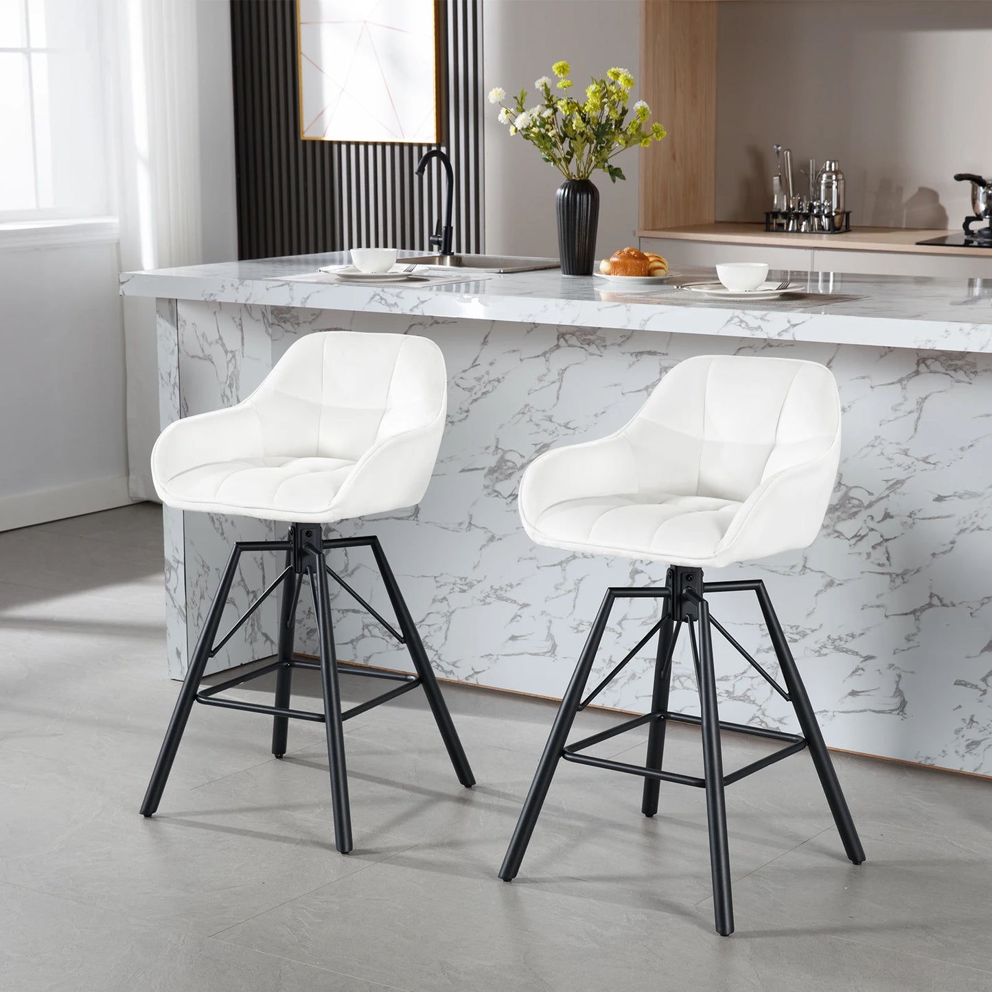 2 X Rotatable Bar Stool Velvet High Back 360°