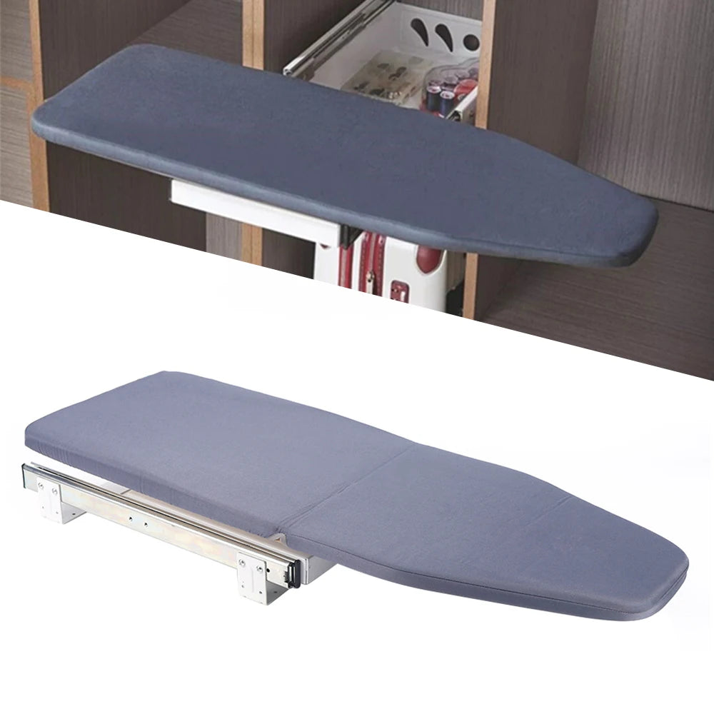 Gray Ironing Board 180° Rotation Retractable Closet Folding Pull & Push For Cabinet Easy To Install