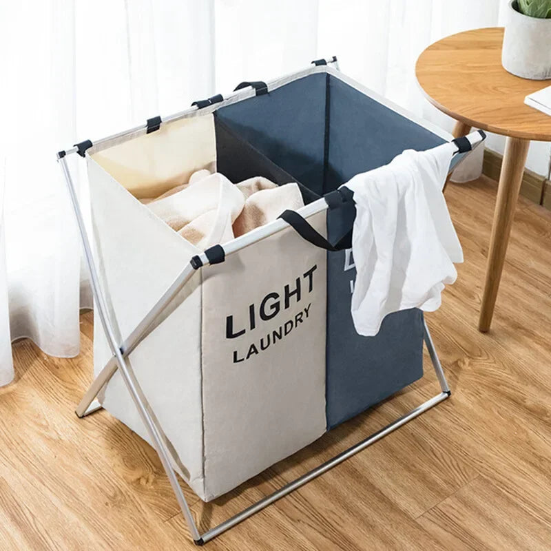 Large Laundry Basket Three Foldable Grid Organizer Basket Waterproof