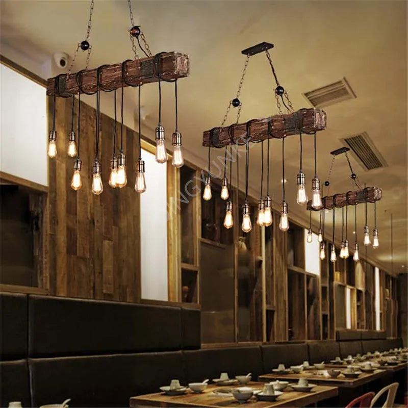 Vintage Led Pendant Nordic Wood Lustre Creative Wooden Lights Art Deco Industrial Ceiling Chandeliers