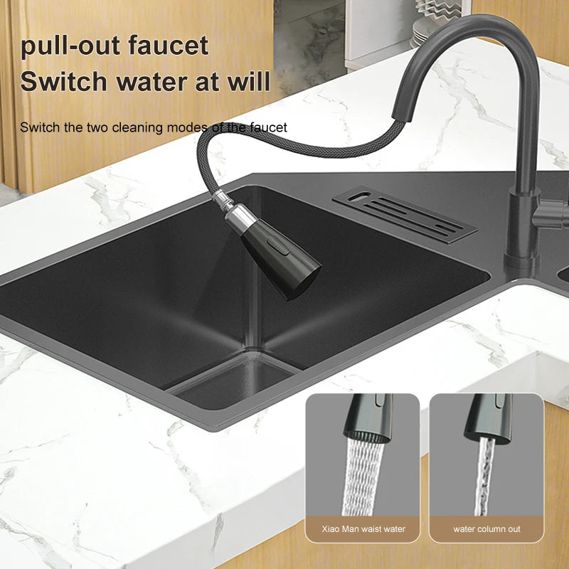 Corner Black L-shaped Sink Multifunctional Space Saver