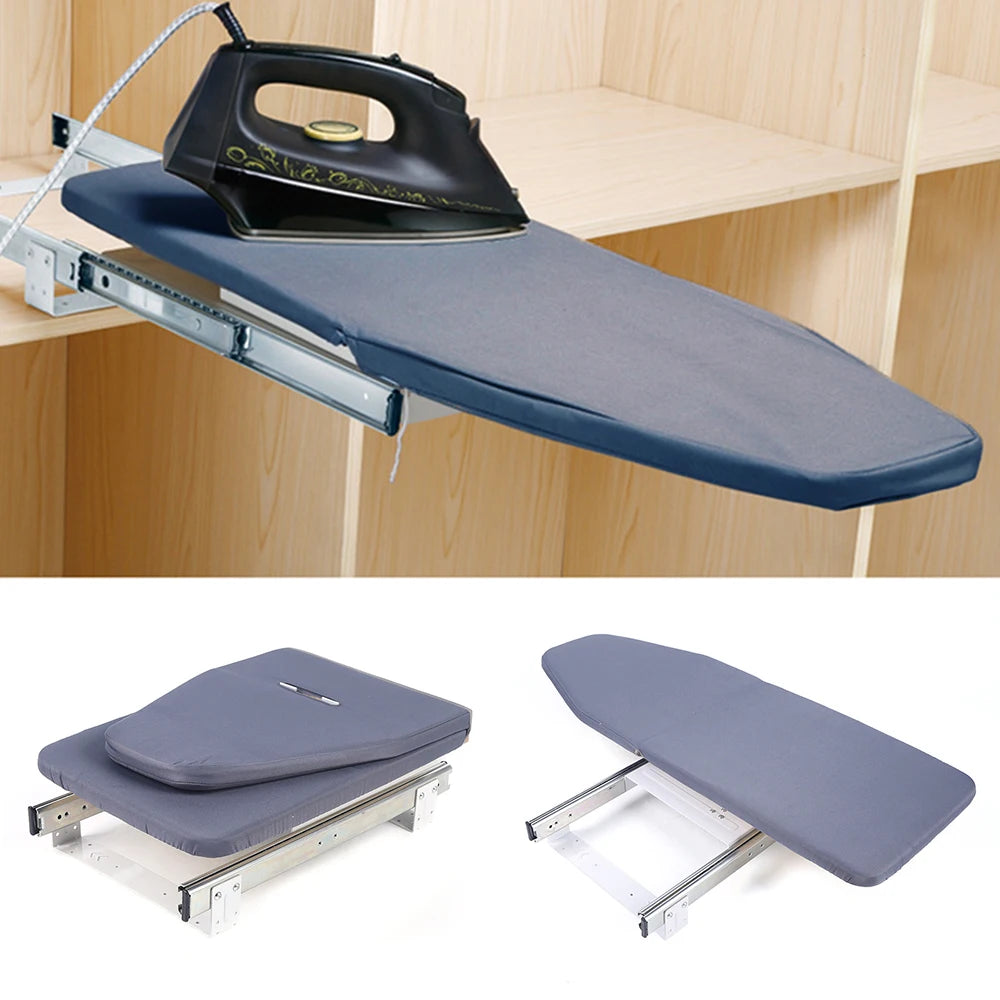 Gray Ironing Board 180° Rotation Retractable Closet Folding Pull & Push For Cabinet Easy To Install